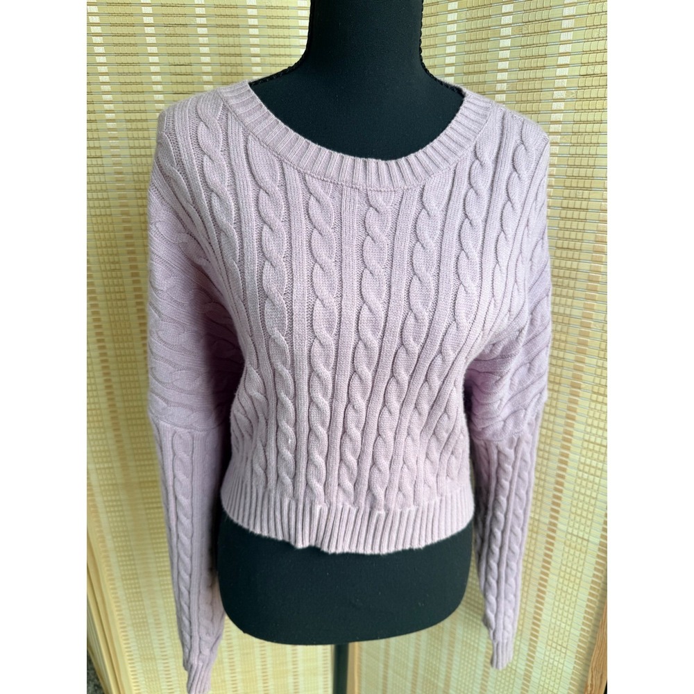 Altar'd State Lavender Purple Cable Knit Cropped‎ Sweater Womens Large Pullover